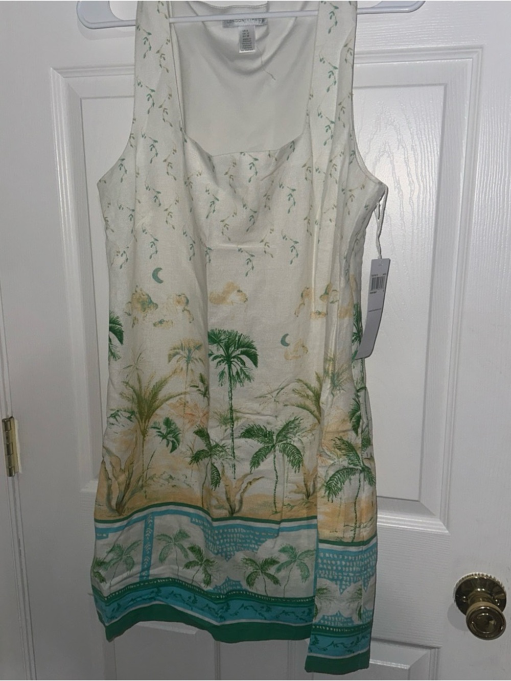 London Times Ivory Tropical Print Mini Dress with Mint Accents size 8 - Picture 4 of 7